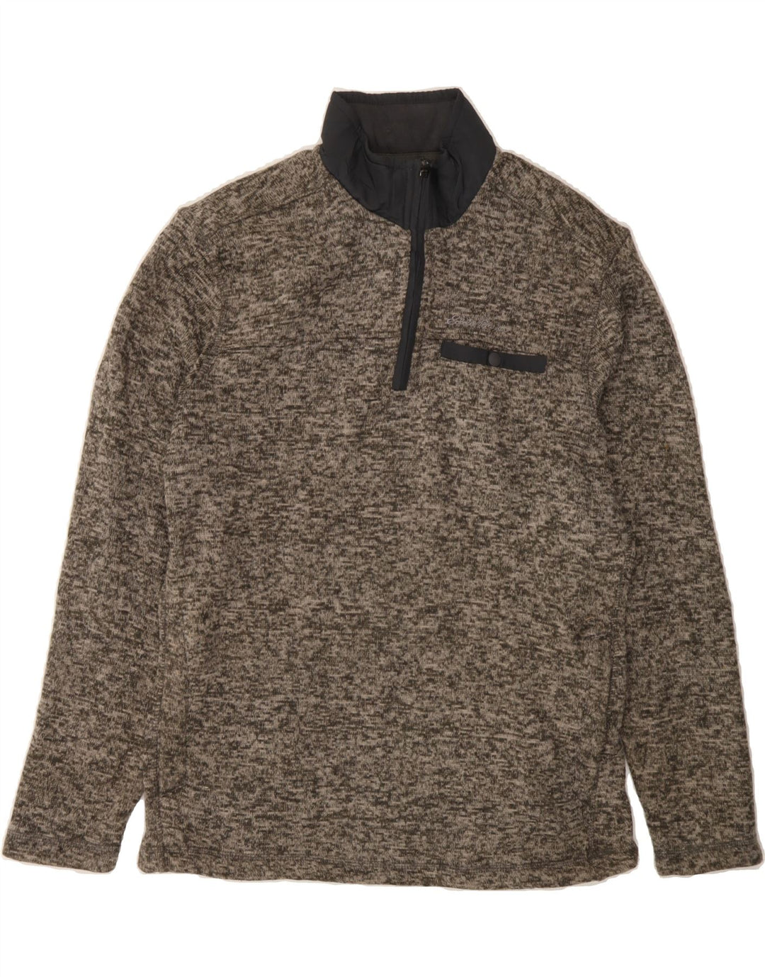 EDDIE BAUER Mens Zip Neck Sweatshirt Jumper Medium Grey Flecked Polyester Vintage Eddie Bauer and Second-Hand Eddie Bauer from Messina Hembry 