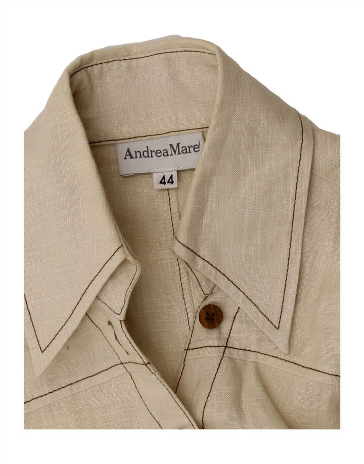 ANDREA MARE Womens Sleeveless Shirt Blouse IT 44 Medium Off White Linen Vintage Andrea Mare and Second-Hand Andrea Mare from Messina Hembry 