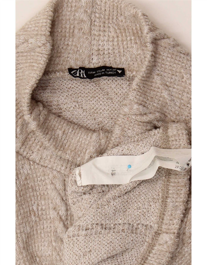 Zara Pull court à col roulé pour femme UK 14 Polyester beige moyen