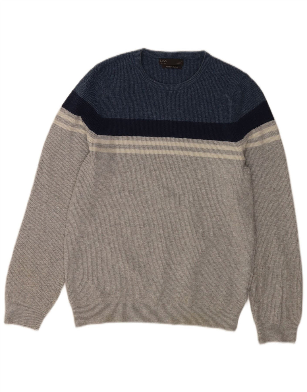 Marks & Spencer Pull à col rond pour homme Petit Gris Colorblock