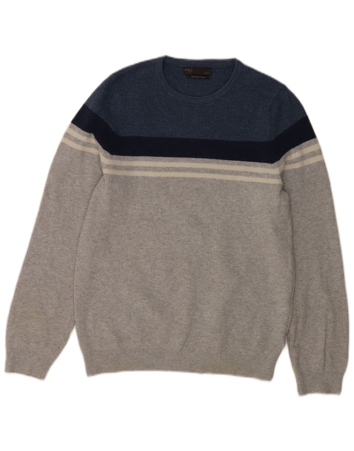 Marks & Spencer Pull à col rond pour homme Petit Gris Colorblock