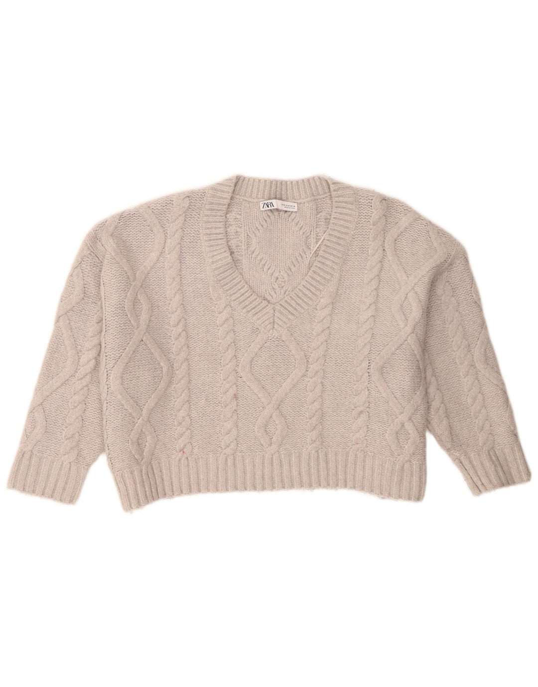 Zara Pull court surdimensionné à col en V pour femme UK 14 Gris moyen Acrylique