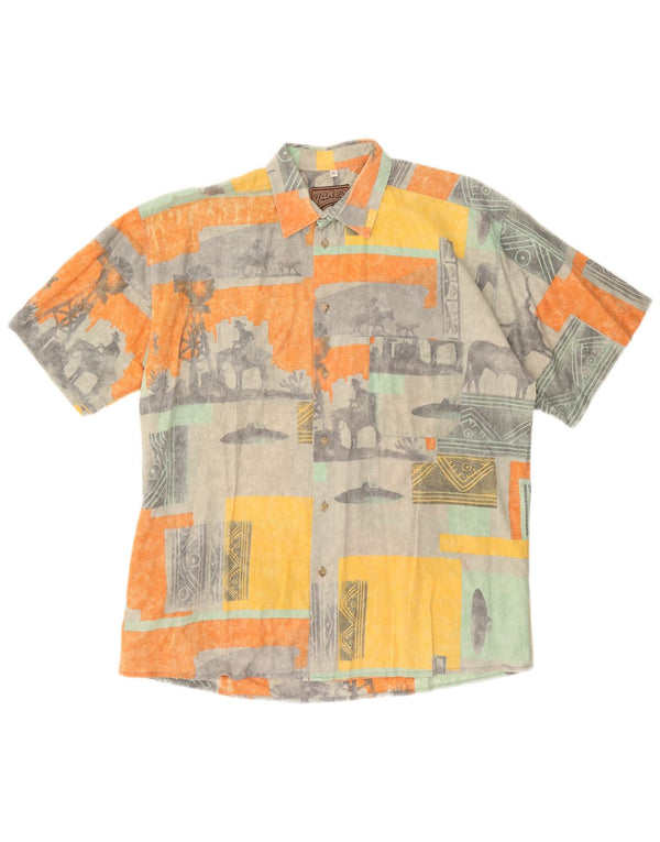 VINTAGE Chemise à manches courtes homme Taille 41 Grand patchwork multicolore