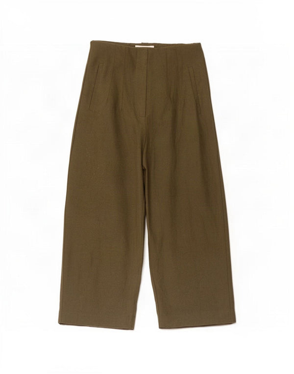 Zara Pantalon décontracté à jambe large pour femme Medium W26 L23 Coton kaki