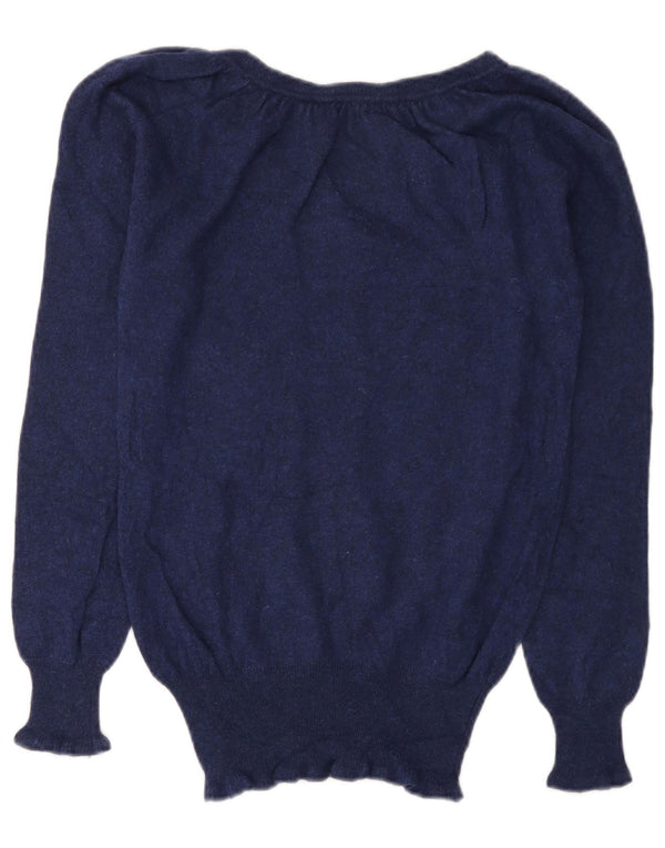 TRUSSARDI JEANS Womens Boat Neck Jumper Sweater UK 12 Medium Navy Blue