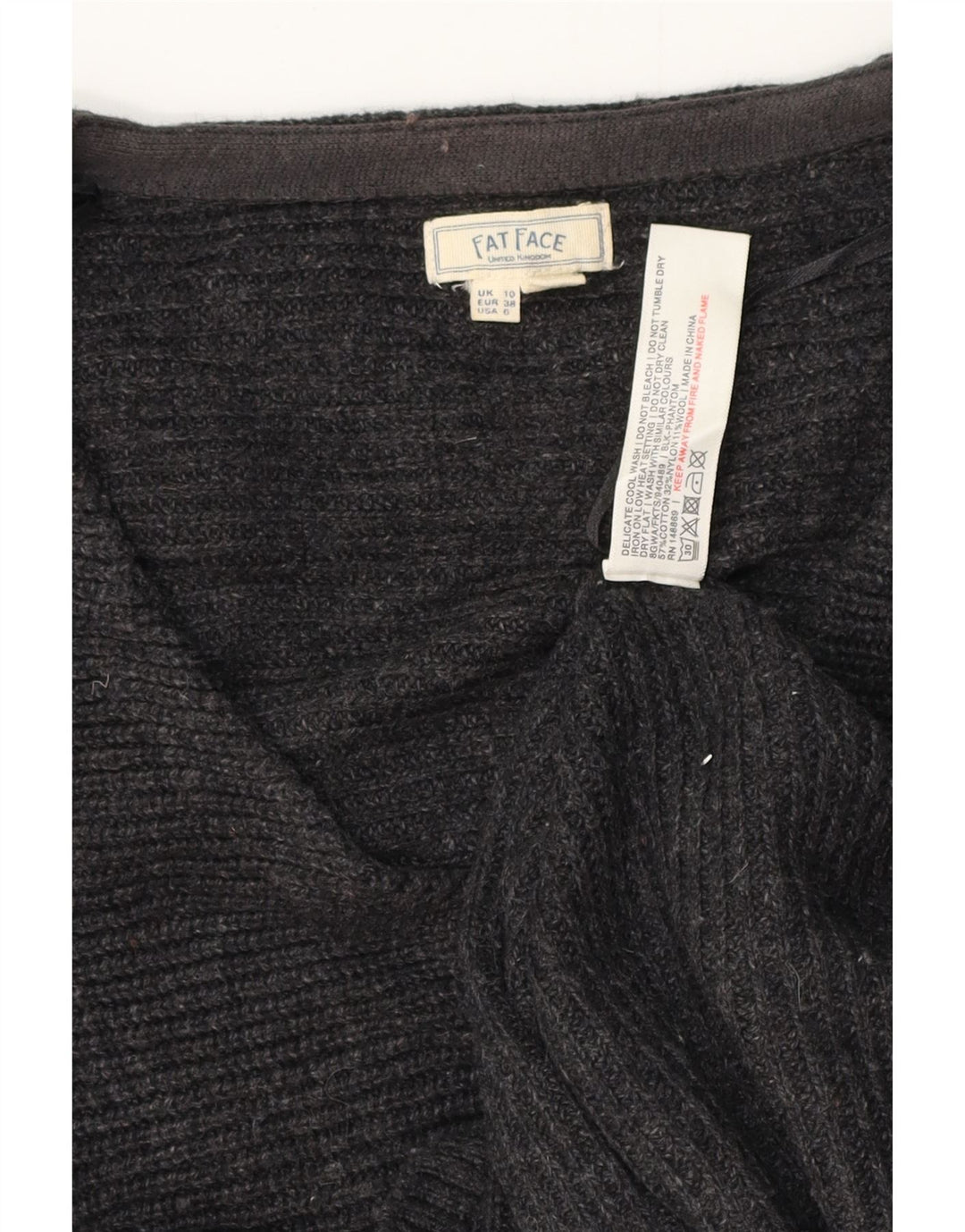 FAT FACE Pull surdimensionné à col en V pour femme UK 10 Petit Gris Coton
