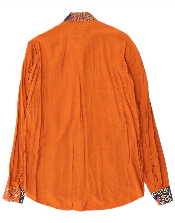 Chemise Homme Vintage Viscose Géométrique Orange Moyen