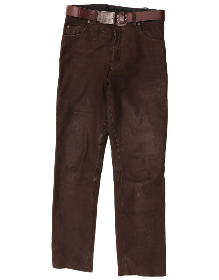 Stockerpoint Pantalon droit en cuir pour homme W34 L32 Cuir marron