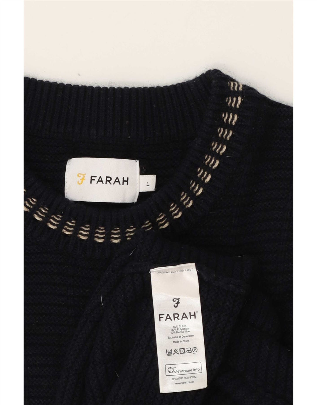 Farah Pull à col rond pour homme en coton bleu marine Taille L