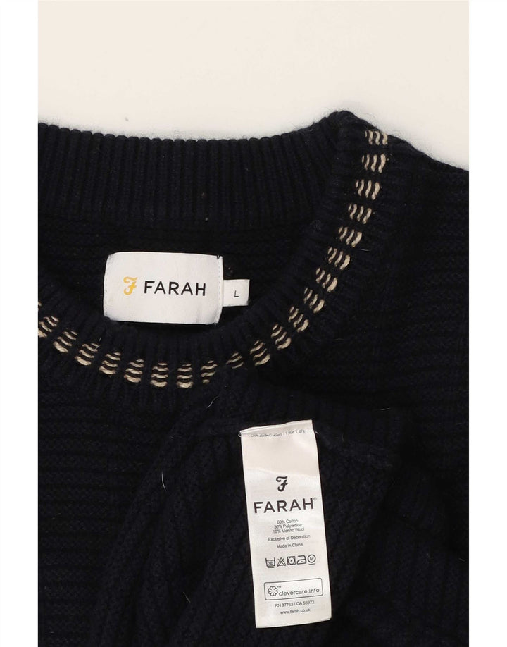 Farah Pull à col rond pour homme en coton bleu marine Taille L