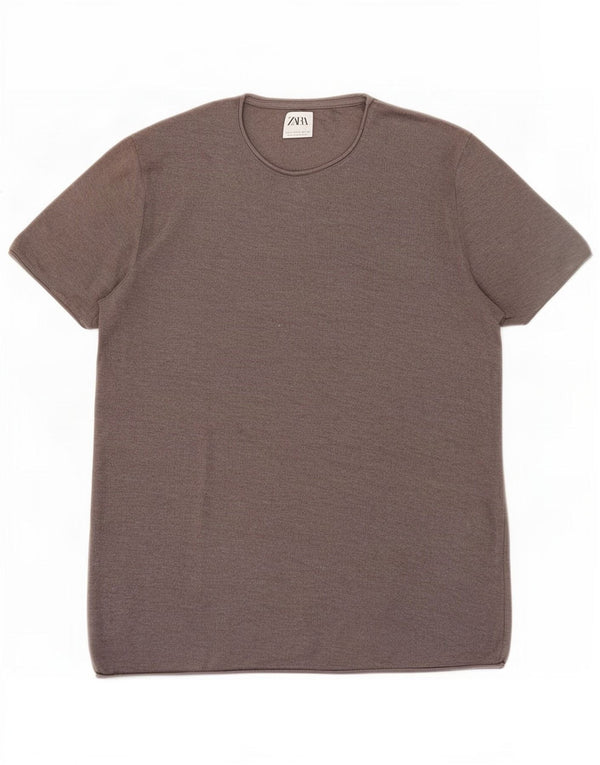 Zara Homme T-Shirt Top Large Gris Coton