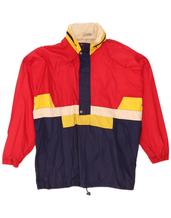 vintage Homme Pull Coupe-Vent Veste EU 48/50 Colorblock Rouge Moyen