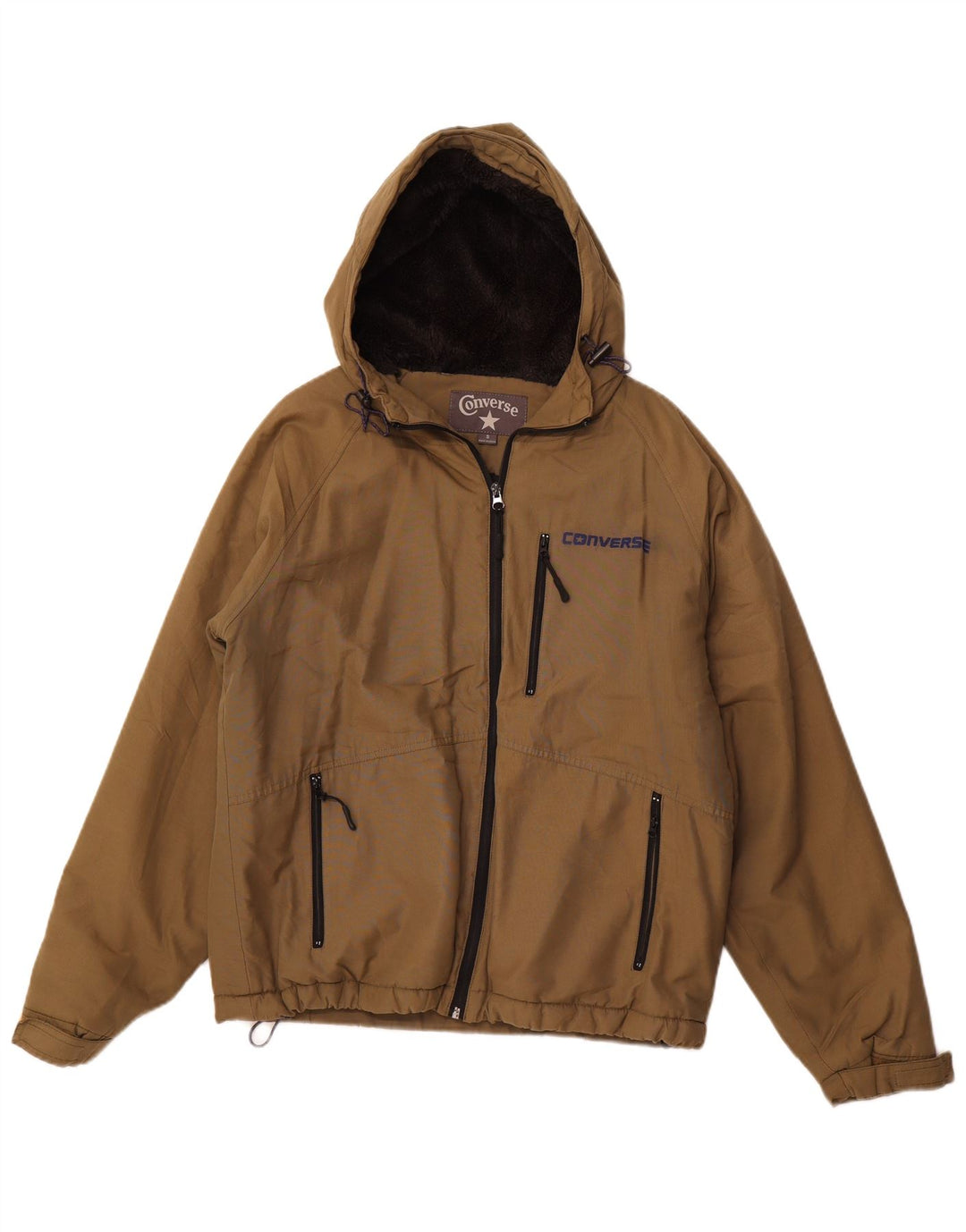 CONVERSE Veste coupe-vent à capuche pour homme UK 36 Petit coton kaki
