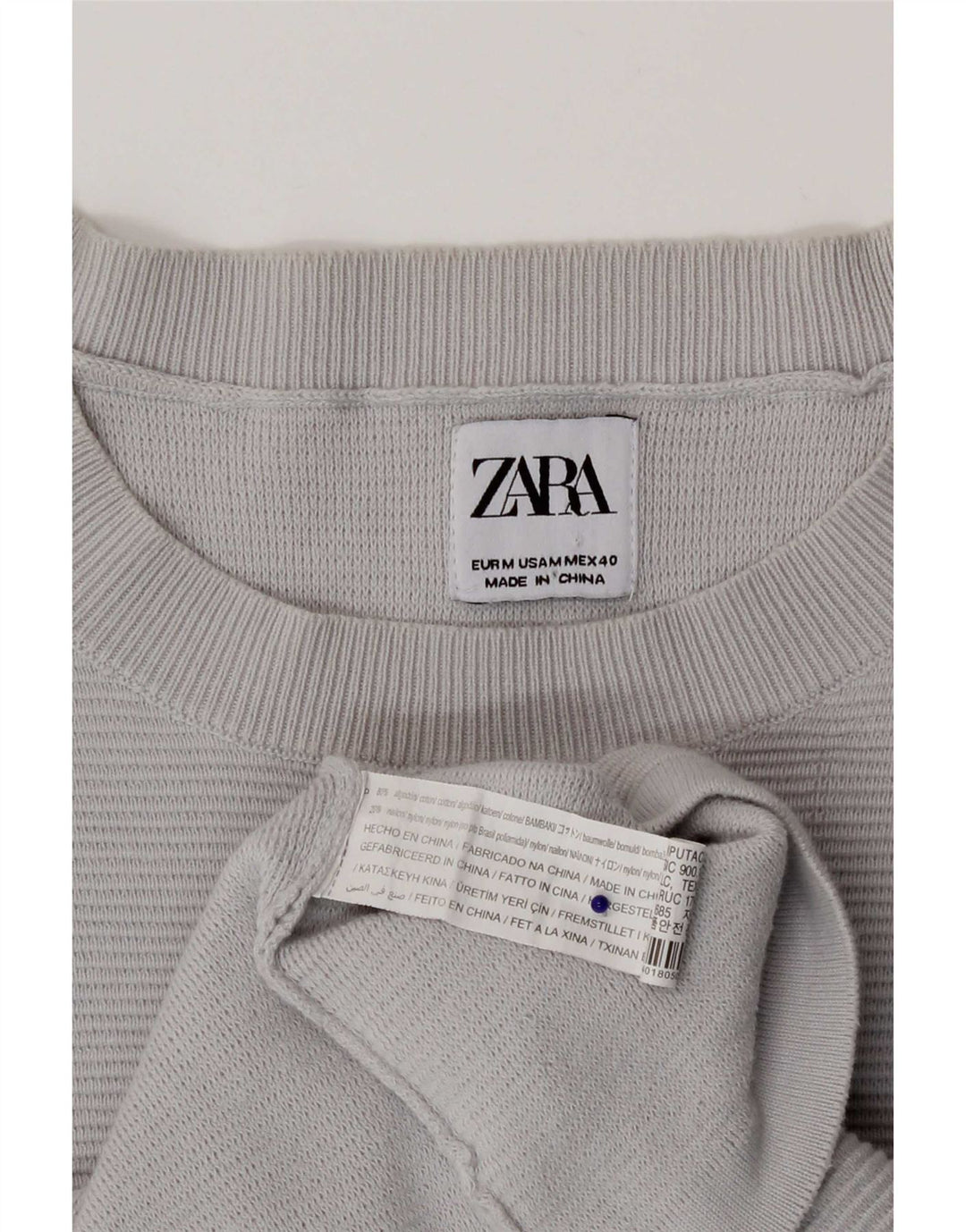 Zara Pull Col Rond Homme Gris Moyen Coton