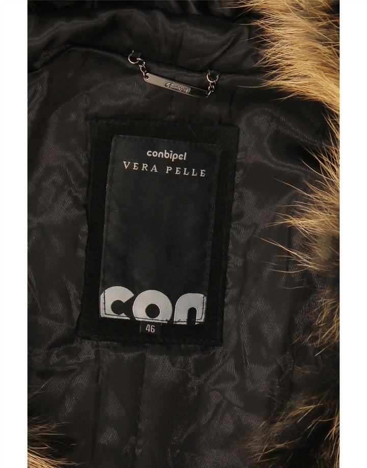 Conbipel Manteau à capuche en daim pour femme IT 46 grand cuir noir
