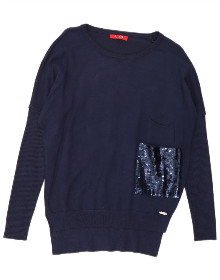 GUESS Pull surdimensionné à col bateau pour femme UK 6 Small Bleu marine
