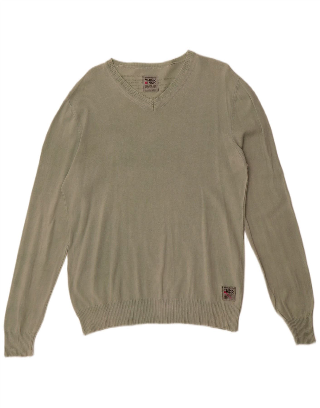 Think Pink Pull col V pour homme en coton vert Taille L