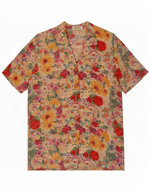 vintage Femme Chemise À Manches Courtes Blouse UK 16 Grand Floral Multicolore