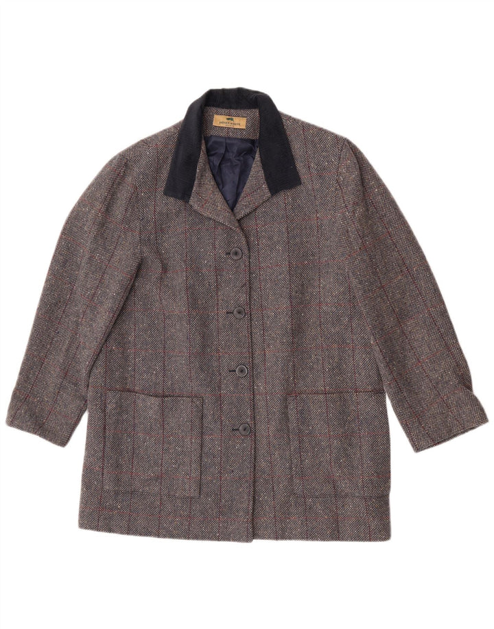 Henry White Manteau pour femme UK 16 Grand gris à carreaux en laine d'agneau