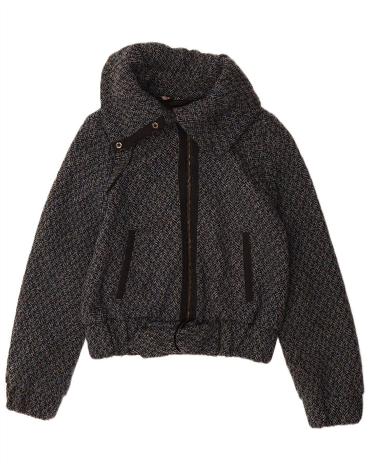 Topshop Veste Bomber Femme UK 10 Petit Bleu Chevrons Polyester
