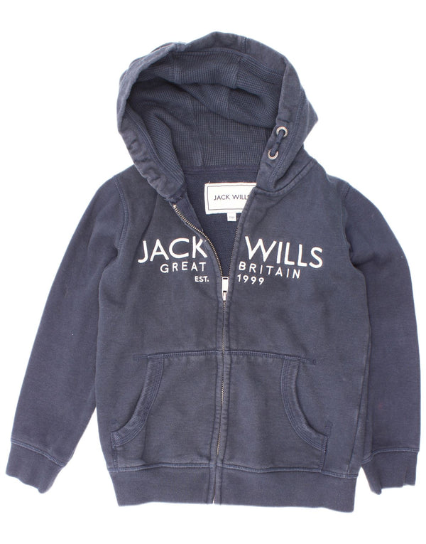 Jack Wills Pull à capuche zippé graphique pour garçon 7-8 ans Bleu marine Coton