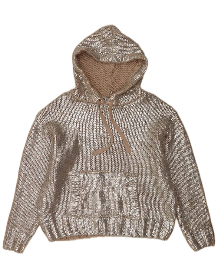 Zara Pull surdimensionné à capuche pour femme UK 14 Acrylique argenté moyen