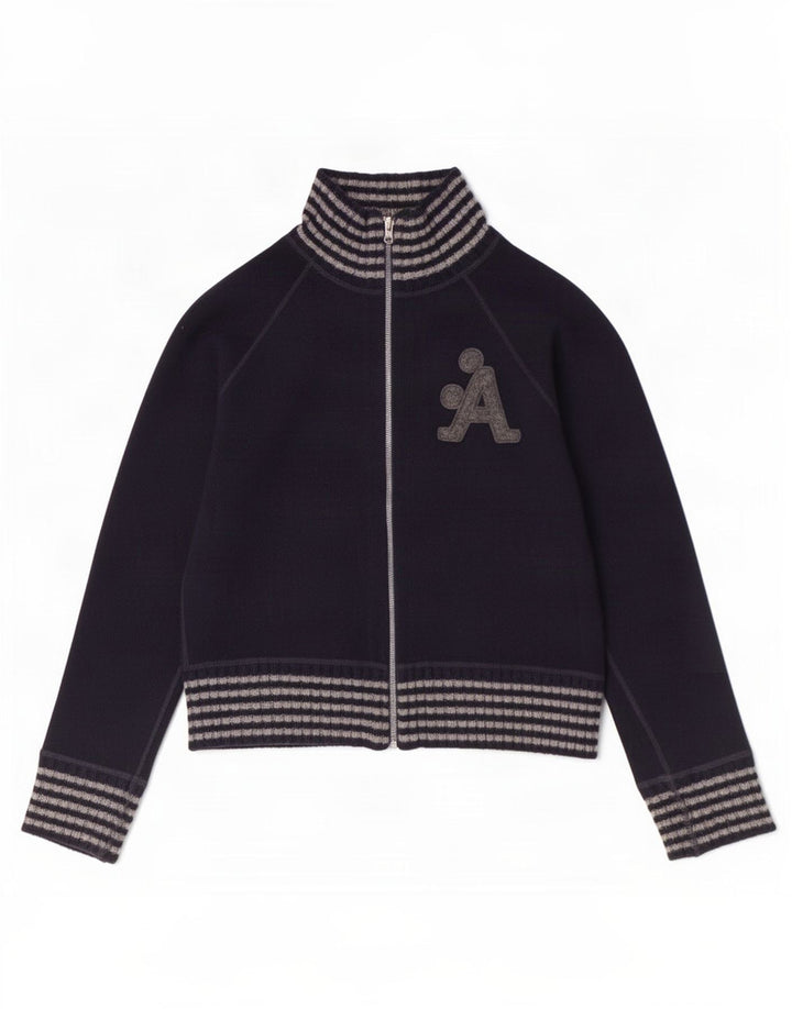 A-Style Femmes Graphique Survêtement Top Veste UK 10 Petite Laine Bleu Marine