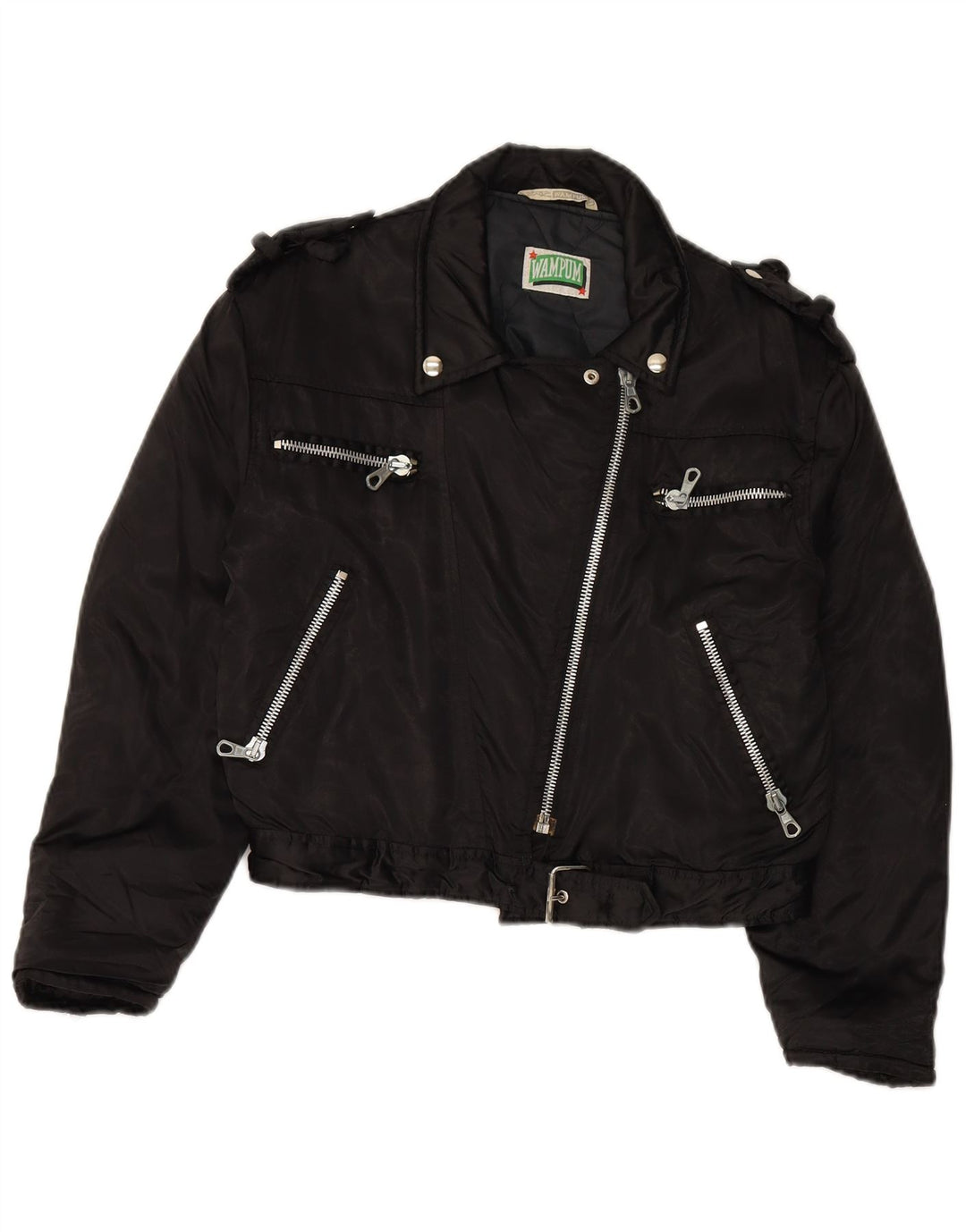 WAMPUM Veste de motard surdimensionnée pour femme UK 10 Petit nylon noir