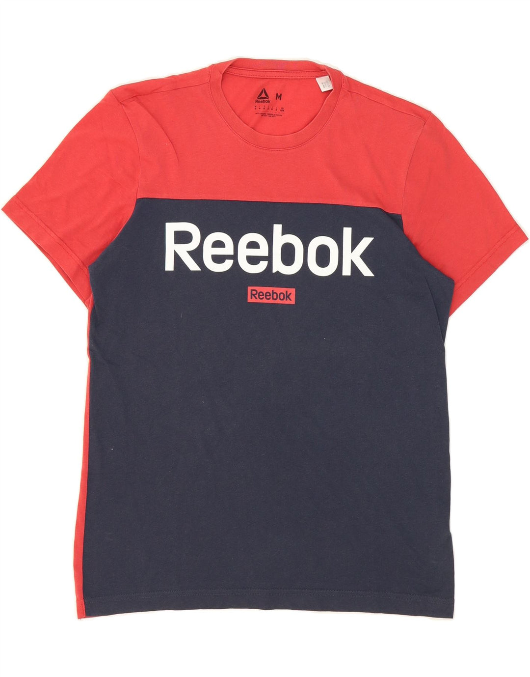 REEBOK Mens Graphic T-Shirt Top Medium Red Colourblock Cotton Vintage Reebok and Second-Hand Reebok from Messina Hembry 