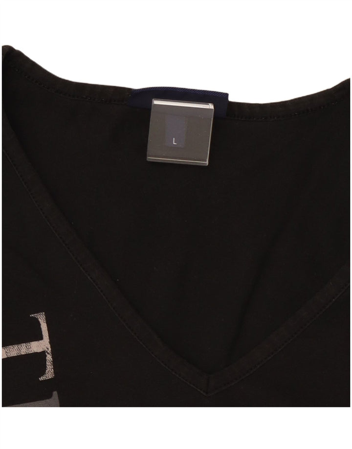 TRUSSARDI JEANS Haut court graphique à manches longues pour femme UK 14 Large Noir