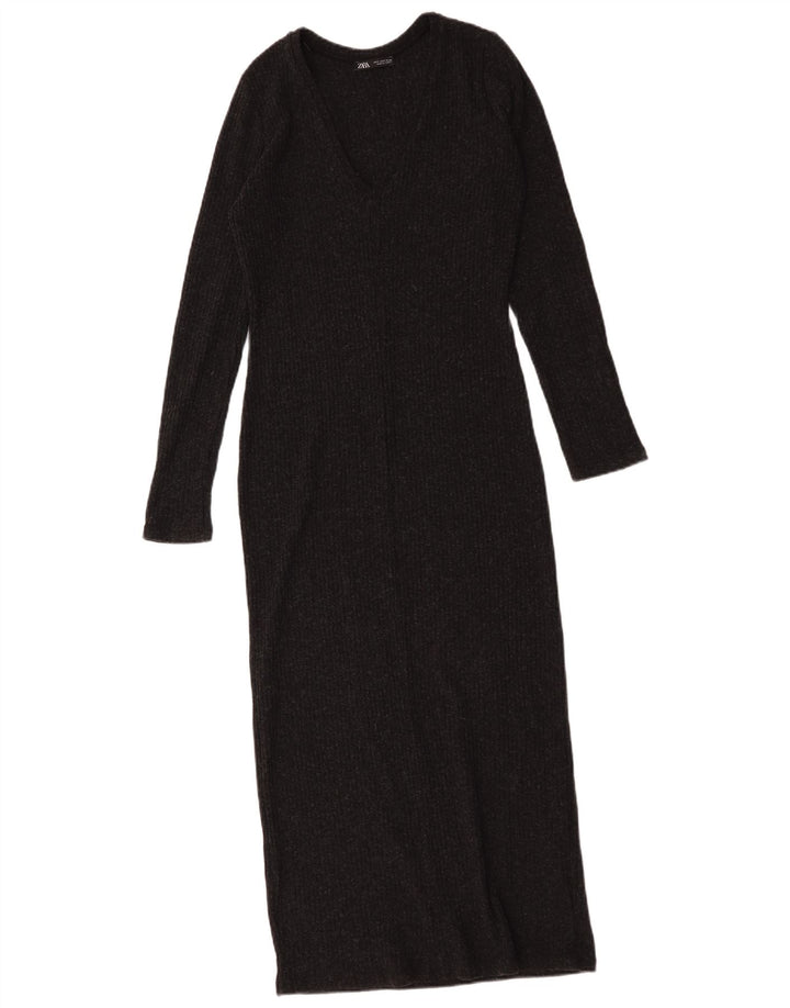 Zara Robe pull à manches longues pour femme UK 10 Petit Gris Polyester