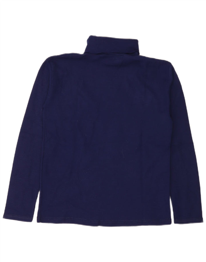 vintage Femme Roll Neck Top Manches Longues IT 46 Grand Acrylique Bleu Marine