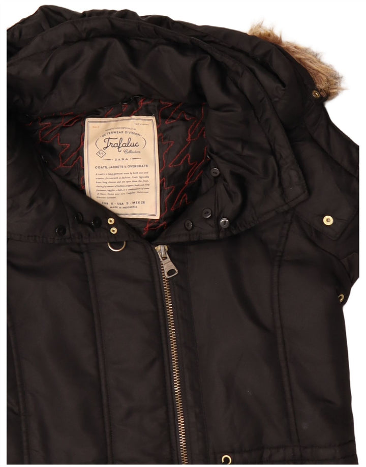 Zara Womens Trafaluc Veste coupe-vent à capuche UK 10 Small Noir Polyester
