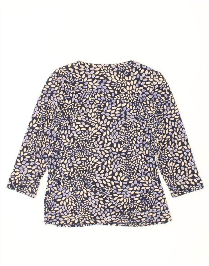 EASTEX Womens Abstract Pattern Top 3/4 Sleeve UK 10 Small Navy Blue Vintage Eastex and Second-Hand Eastex from Messina Hembry 