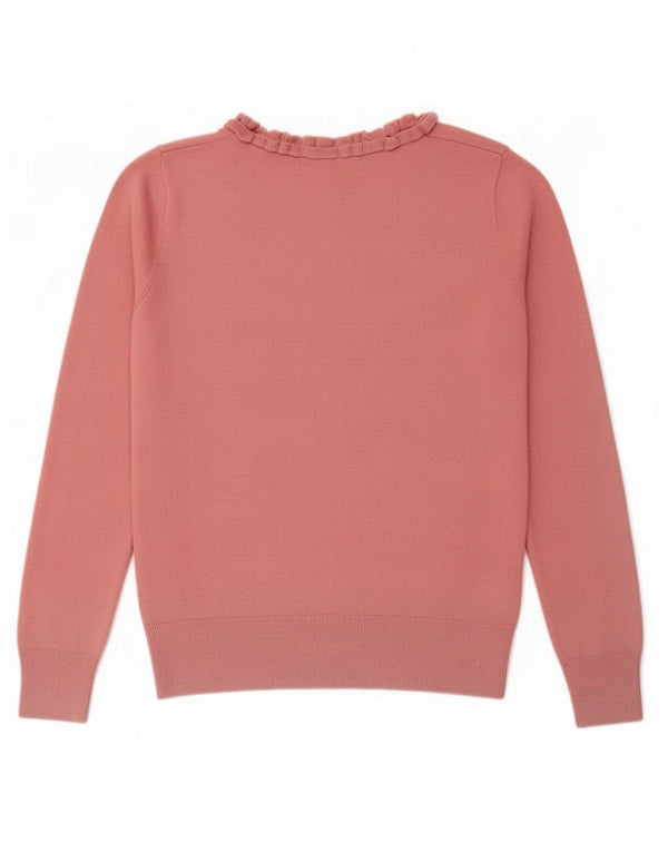 Oasis Pull à col bateau à volants pour femme UK 10 Petit coton rose