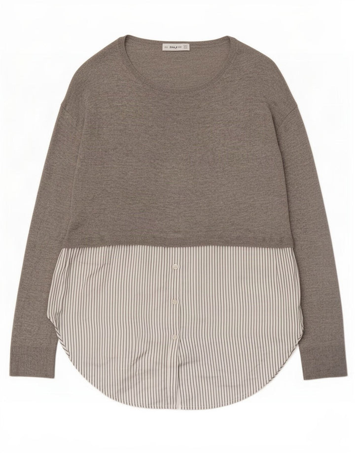 Zara Tunique à manches longues pour femme UK 10 Petit Gris Colorblock Polyester
