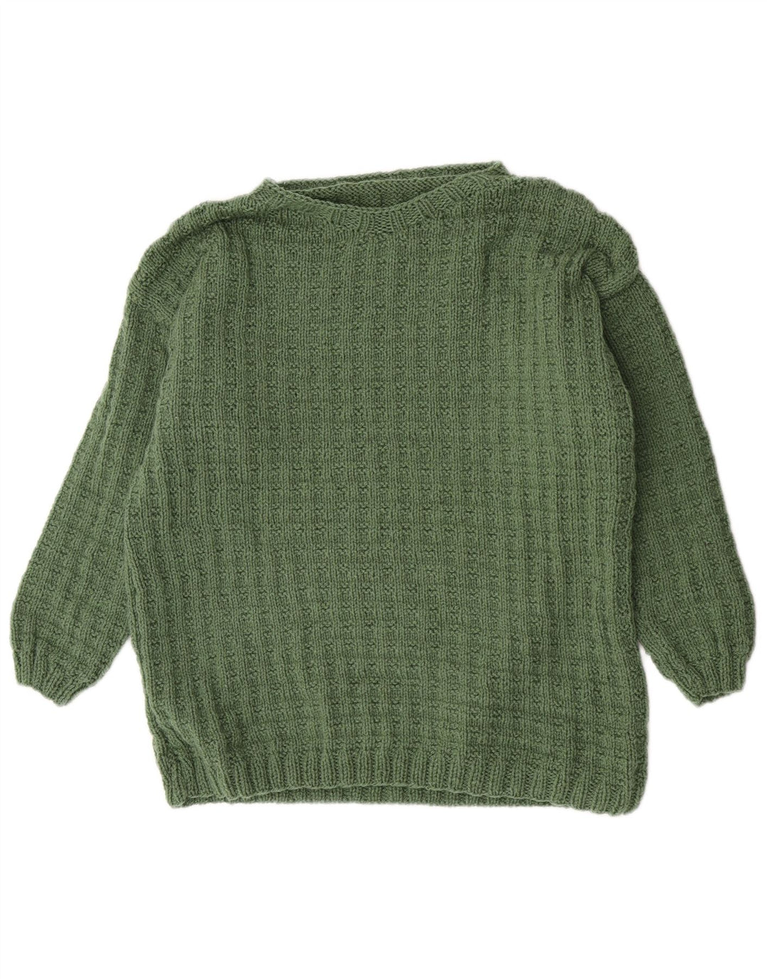 vintage Womens Crew Neck Jumper Pull UK 14 Moyen Vert Rétro