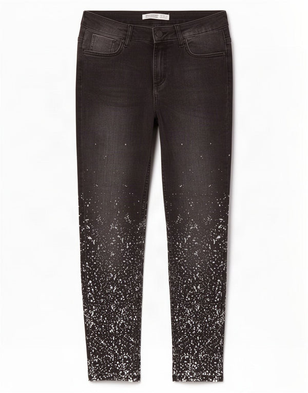 Zara Womens Crop Slim Jeans EU 38 Small W28 L25 Noir tacheté