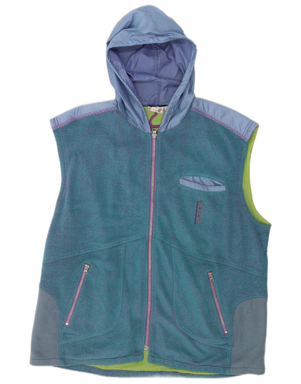 vintage Mens Hoody Fleece Gilet UK 42 XL Bleu Colorblock