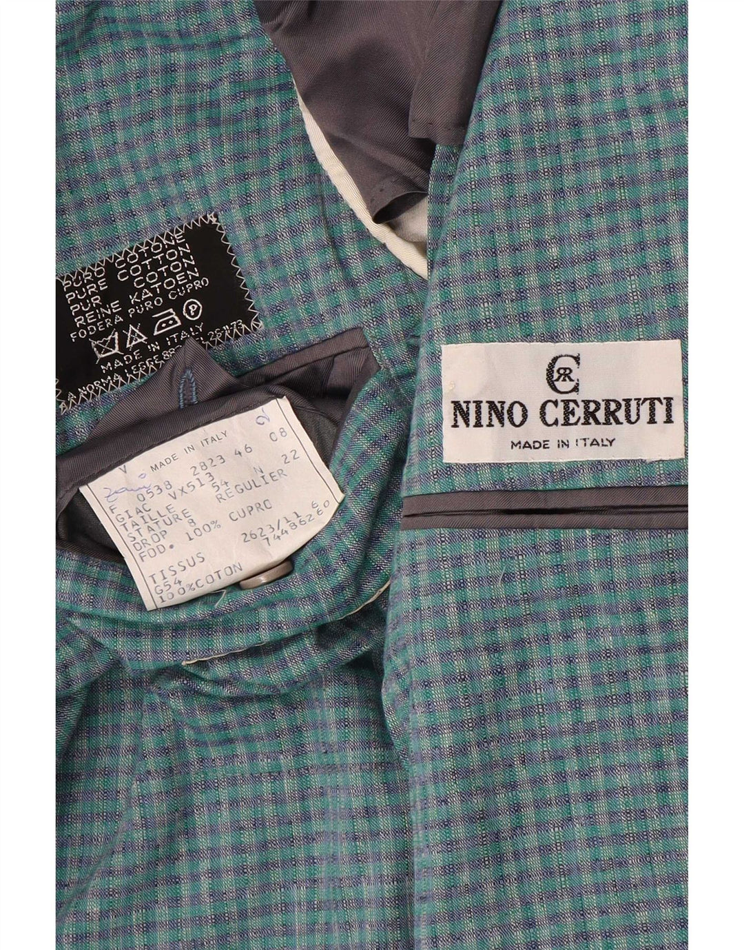 Nino Cerruti Veste Blazer 2 Boutons Homme IT 54 2XL Bleu à Carreaux Coton