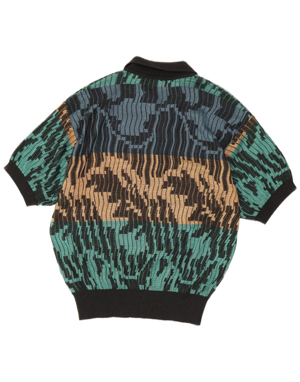 vintage Homme Motif Abstrait Polo Neck Jumper Sweater IT 48 Medium Multico