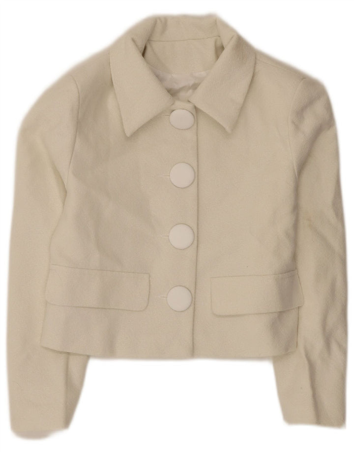 veste boléro femme vintage UK 10 petit polyester blanc cassé
