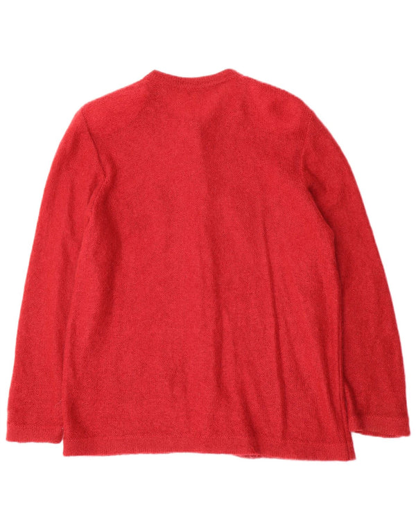 vintage Womens Cardigan Sweater UK 14 Grande fleur de mohair rouge
