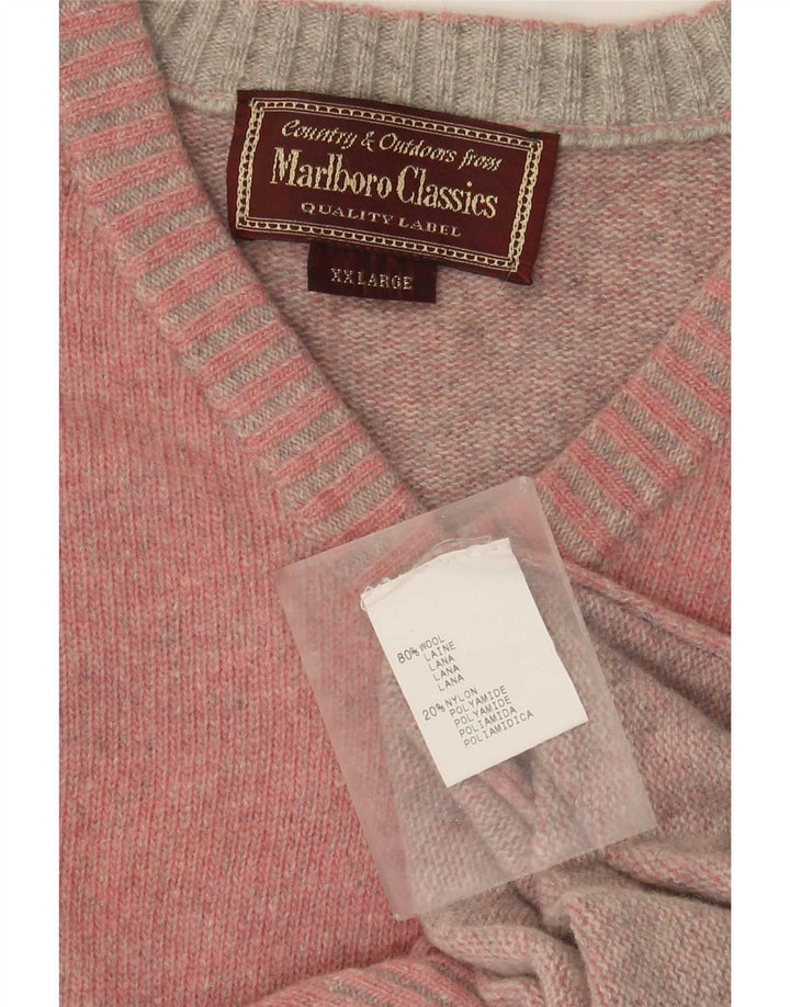 Marlboro Classics Pull col V pour homme en laine rose 2XL