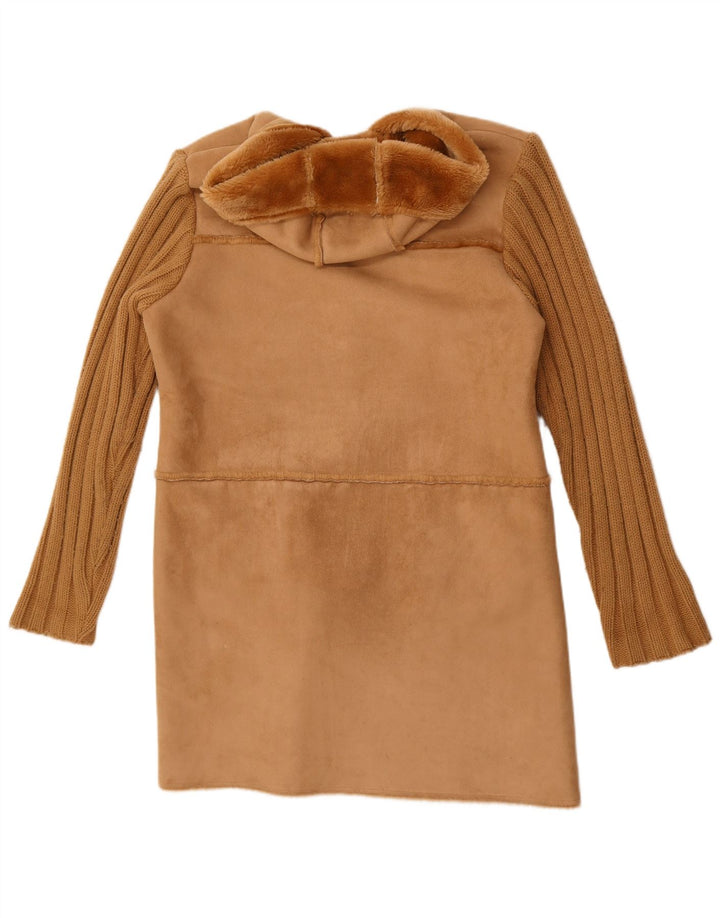 vintage Femmes À Capuchon Sherpa Duffle Coat UK 14 Polyester Brun Moyen