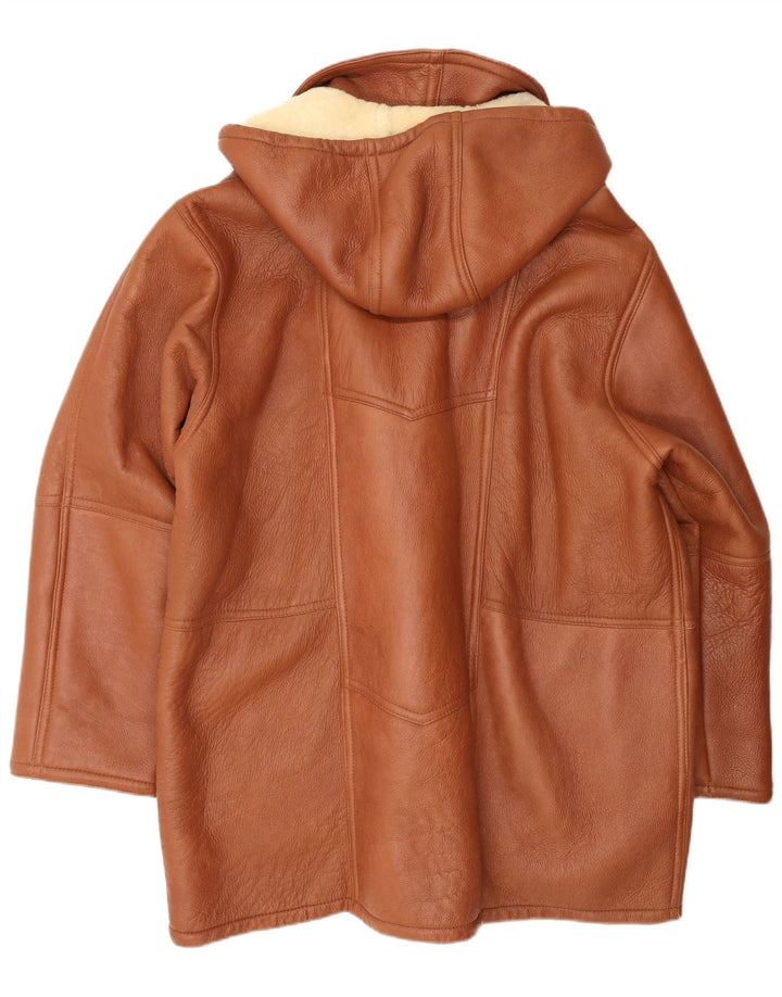 VINTAGE Manteau en peau de mouton à capuche pour femme UK 22 3XL Marron