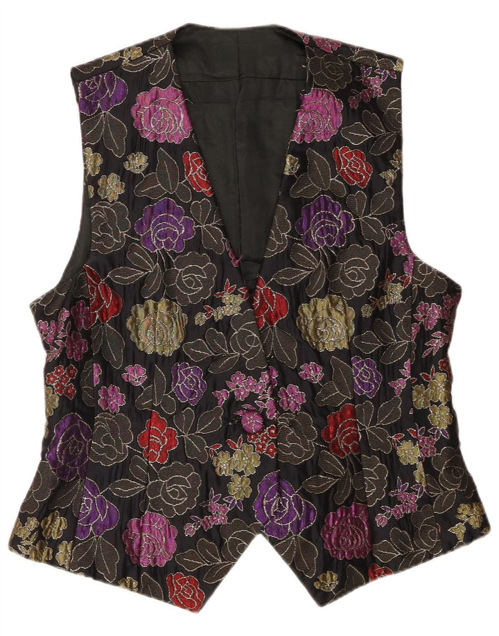 gilet femme vintage UK 12 Moyen Noir Floral