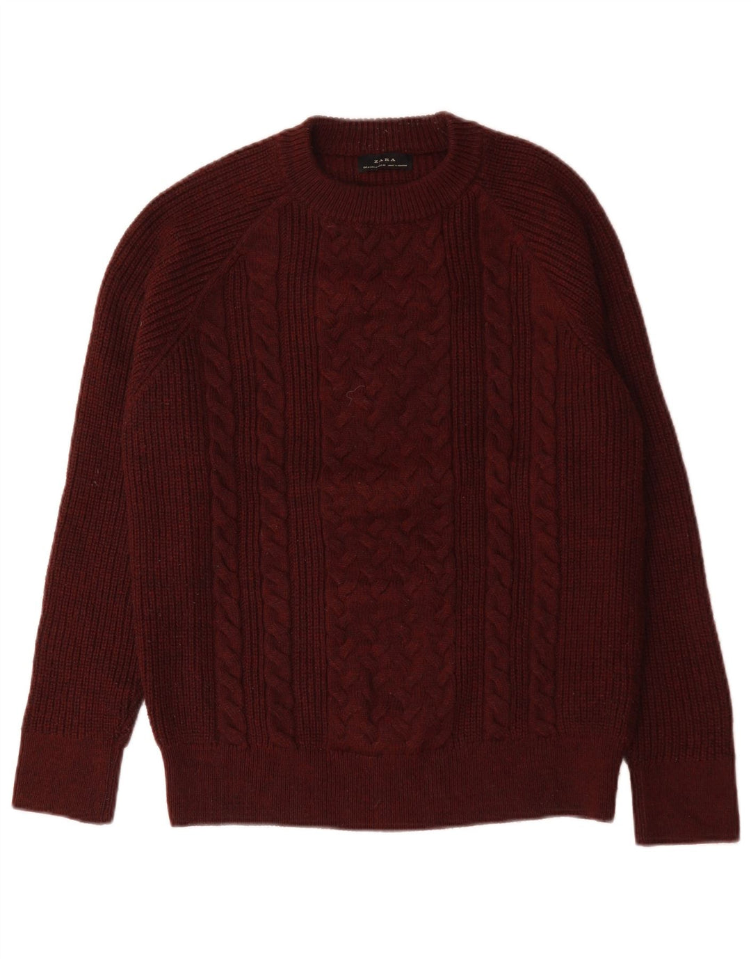 Zara Pull à col rond en laine bordeaux moyen pour homme