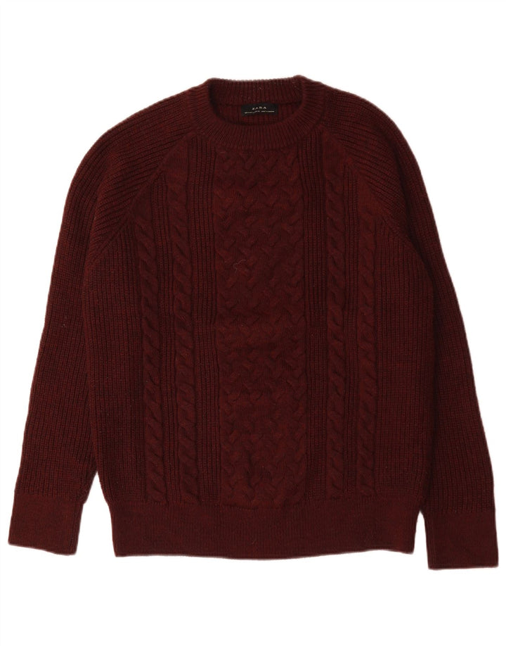 Zara Pull à col rond en laine bordeaux moyen pour homme