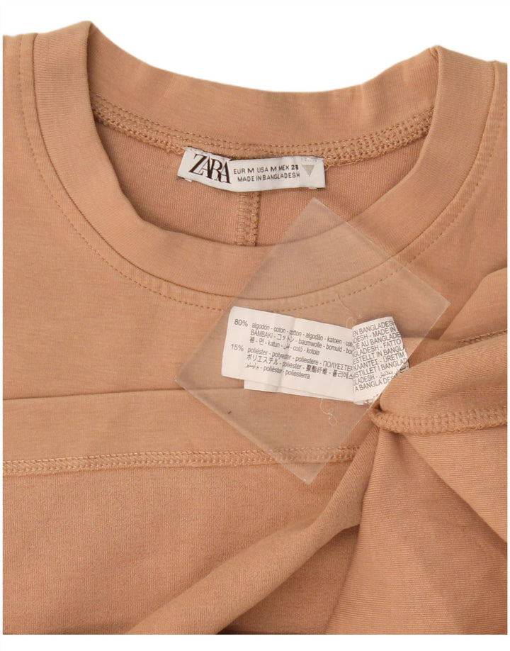 Zara Femme T-Shirt Top UK 14 Coton Beige Moyen
